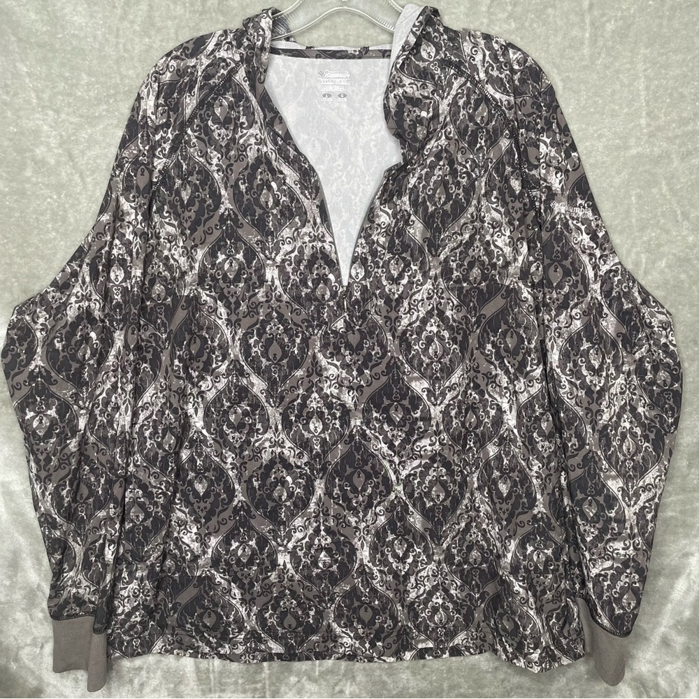 Columbia Titanium Paisley Quarter Zip Hooded Top Long Sleeve Pockets L